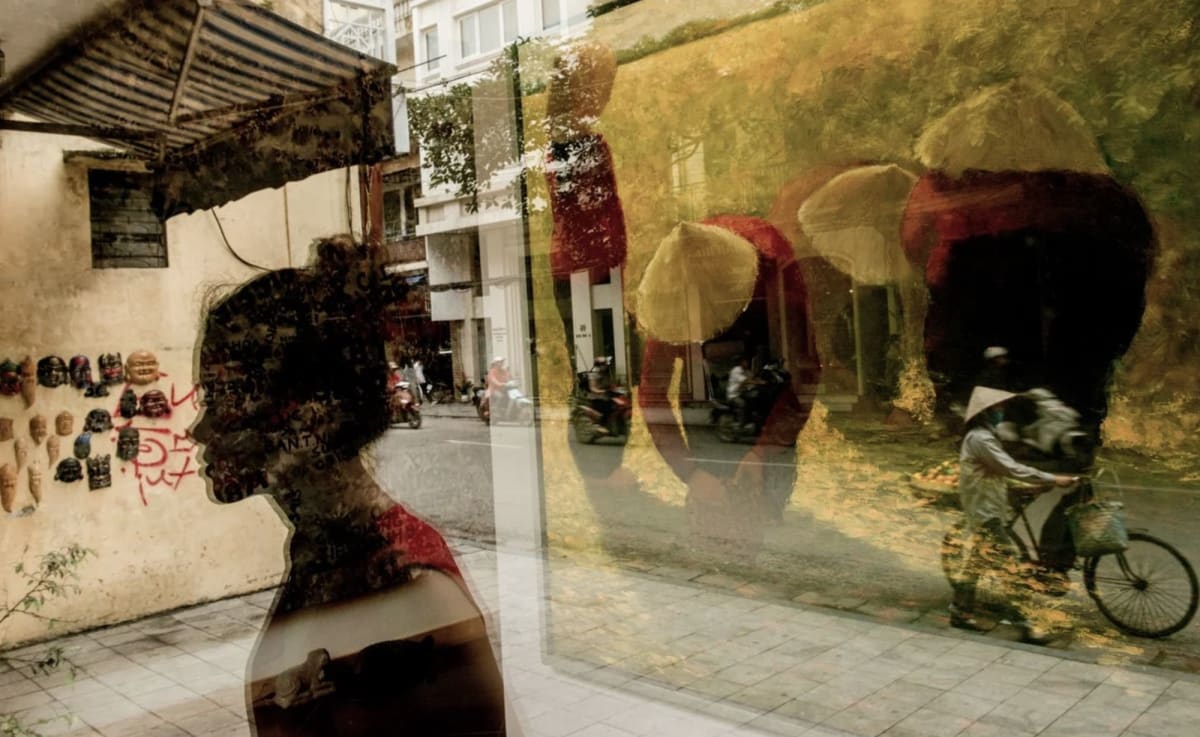 Double-exposure street reflection in Hanoi — Justin Mott