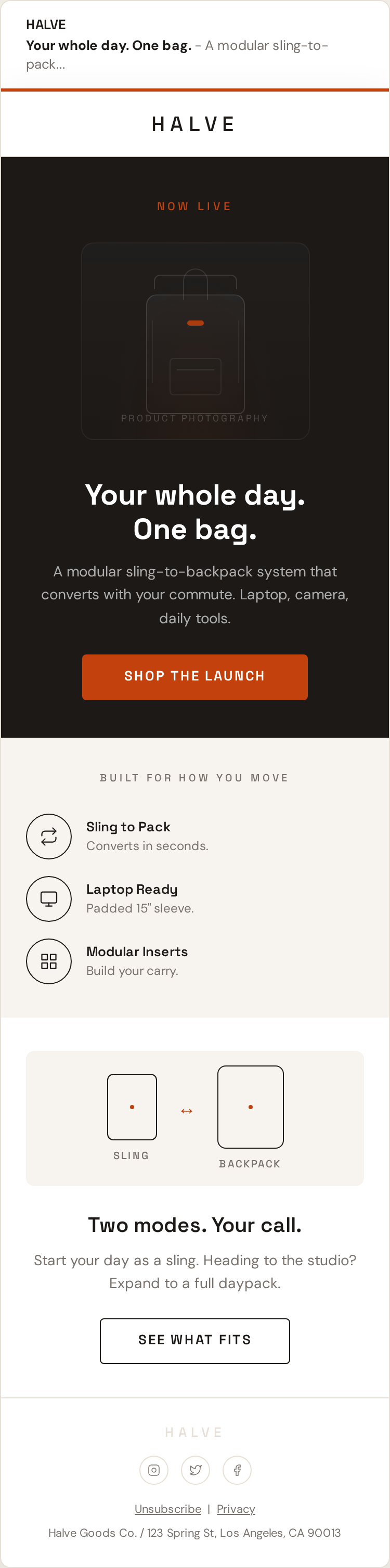Halve launch email mobile