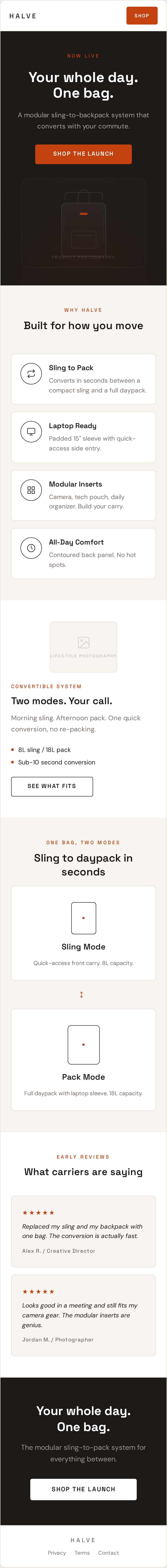 Halve landing page mobile