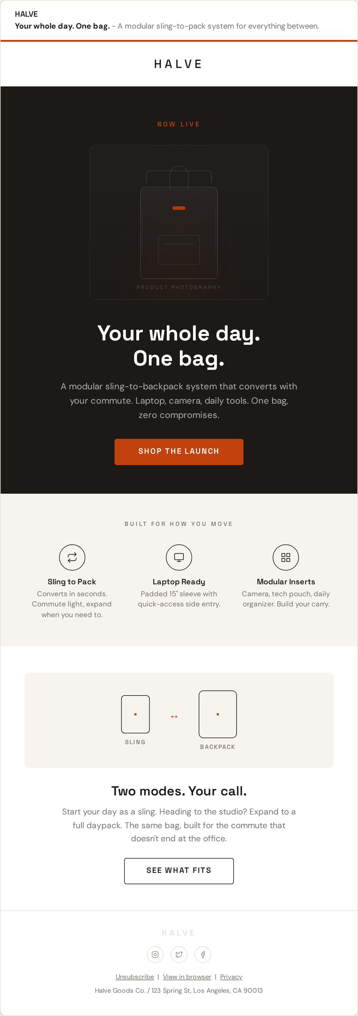 Halve launch email desktop
