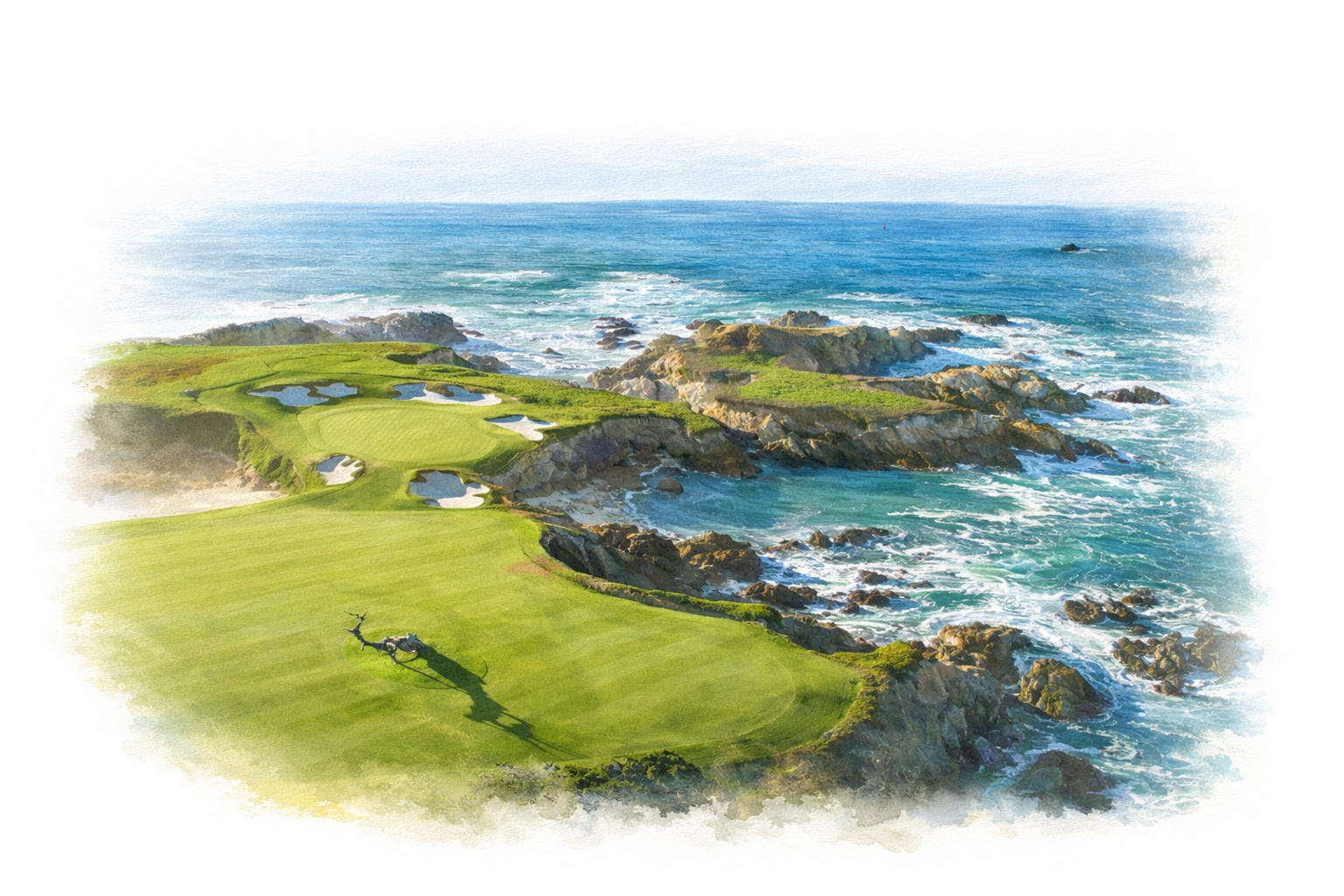 Watercolor painting of Cypress Point 16th