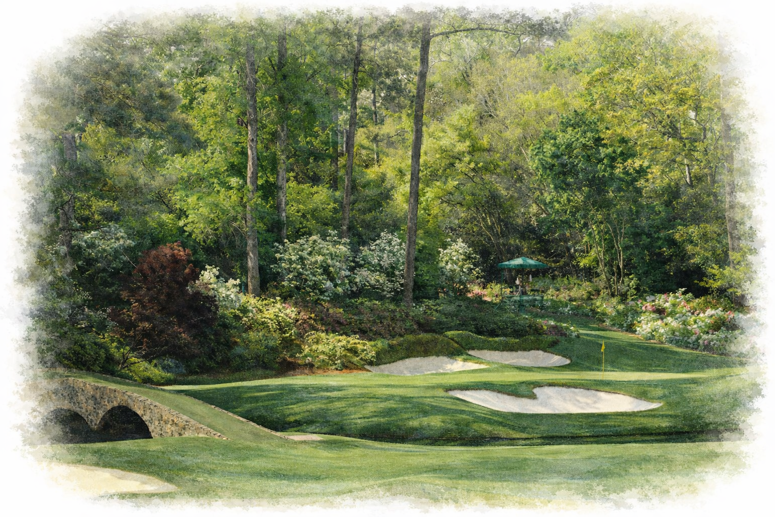 Watercolor painting of Amen Corner, Augusta