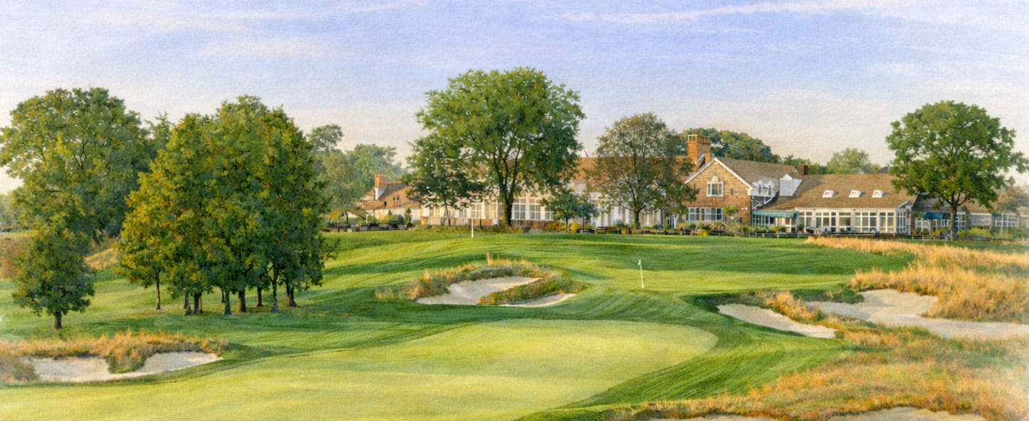 Watercolor painting of a golf course fairway at Watchung Valley - custom golf artwork by Aquarelle Golf Co.