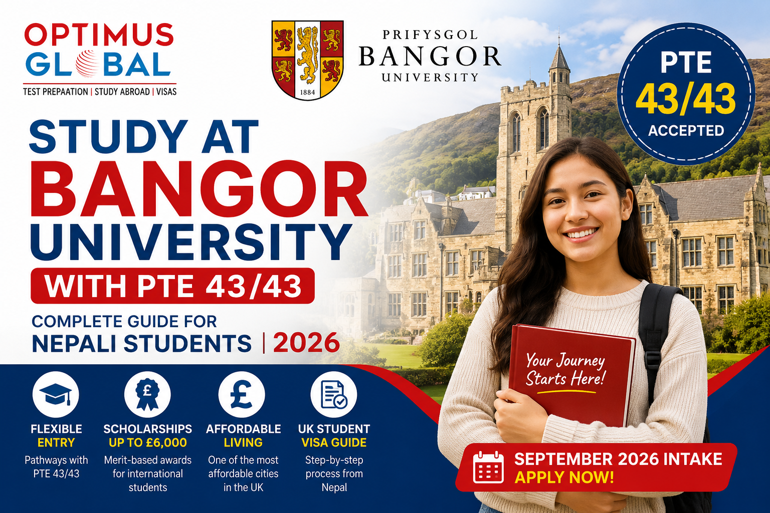 Study at Bangor University Internationa; College with PTE 43/43 | Complete Guide for Nepali Students (2026)