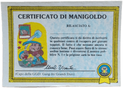 retro CERTIFICATO DI MANIGOLDO — Sgorbions serie 1
