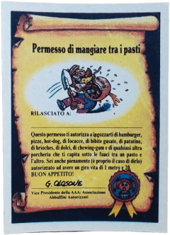 retro PERMESSO DI MANGIARE TRA I PASTI — Sgorbions serie 1