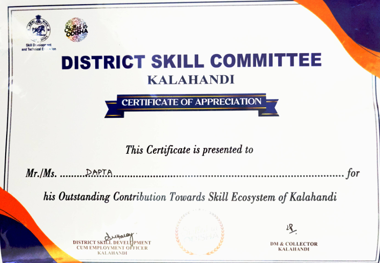 District Skill Committee Certificate of Appreciation