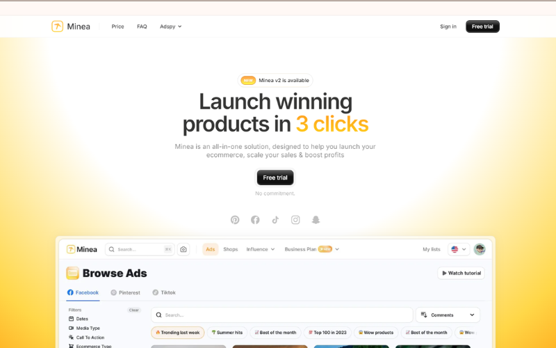 Image 6: Minea - AI-Powered Trend Analysis
