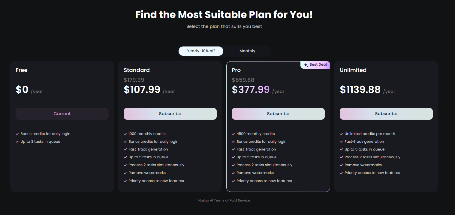 Image 7: Hailuo AI offers 4 plans