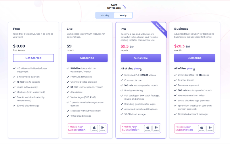 Image 7: RenderForest Pricing