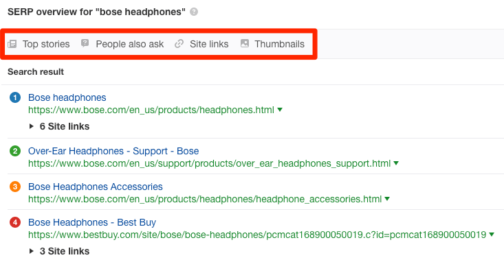 Изображение 10: «Наушники Bose»; функции поисковой выдачи» loading=
