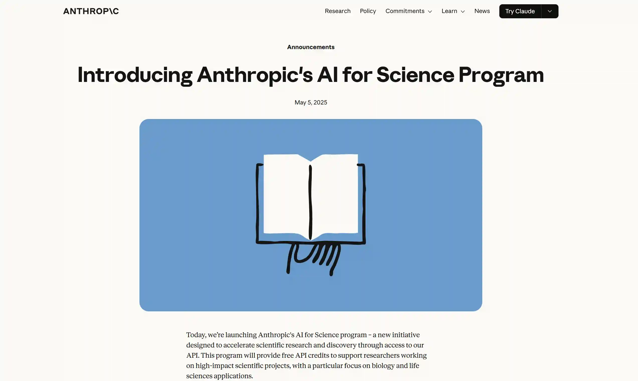 Image 8: Anthropic AI for Science program offering free API credits to researchers