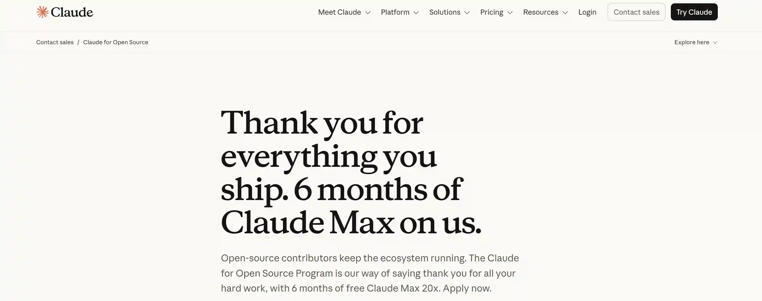 Image 6: Claude for Open Source free Max 20x subscription program