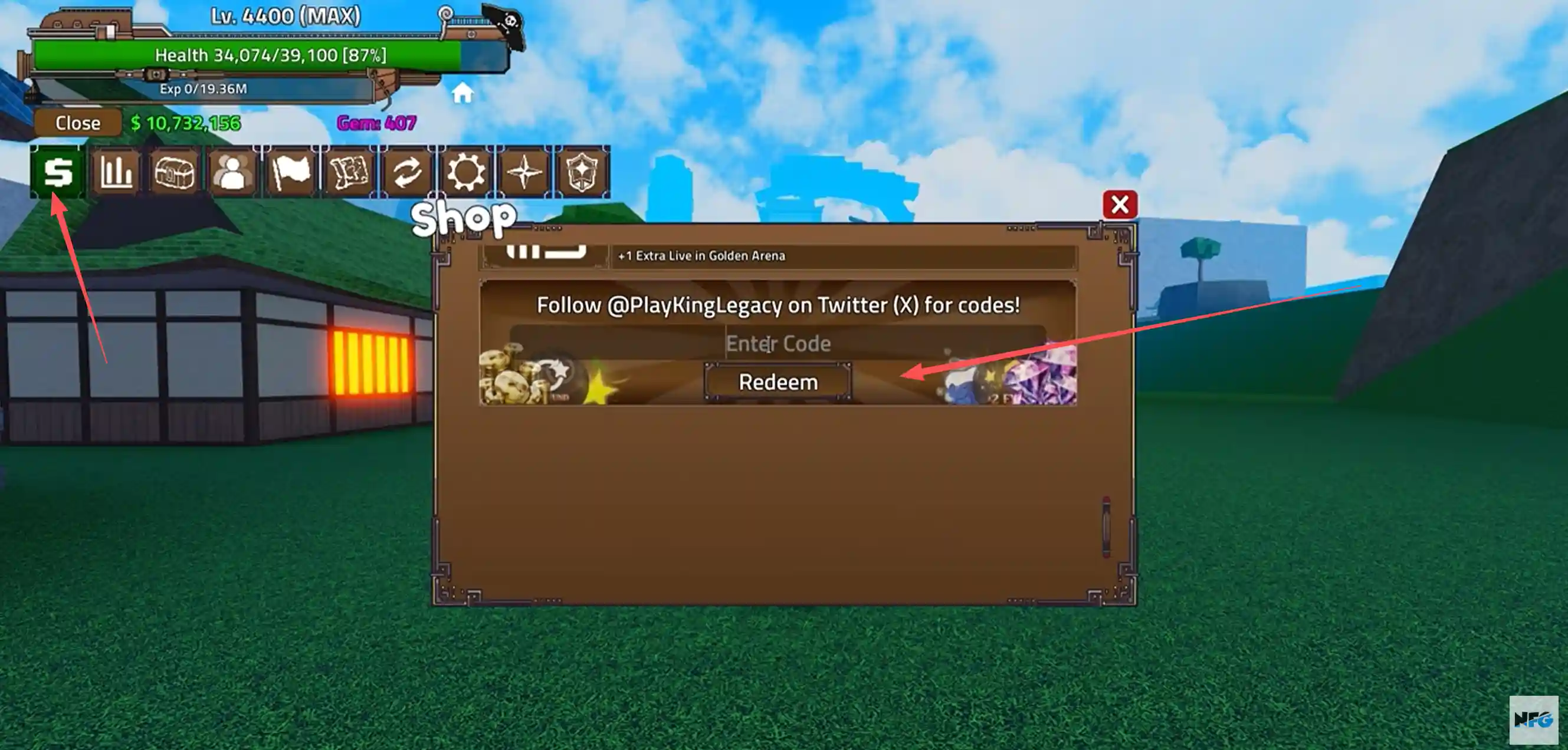 Image 2: How to redeem King Legacy codes through the in-game Shop panel