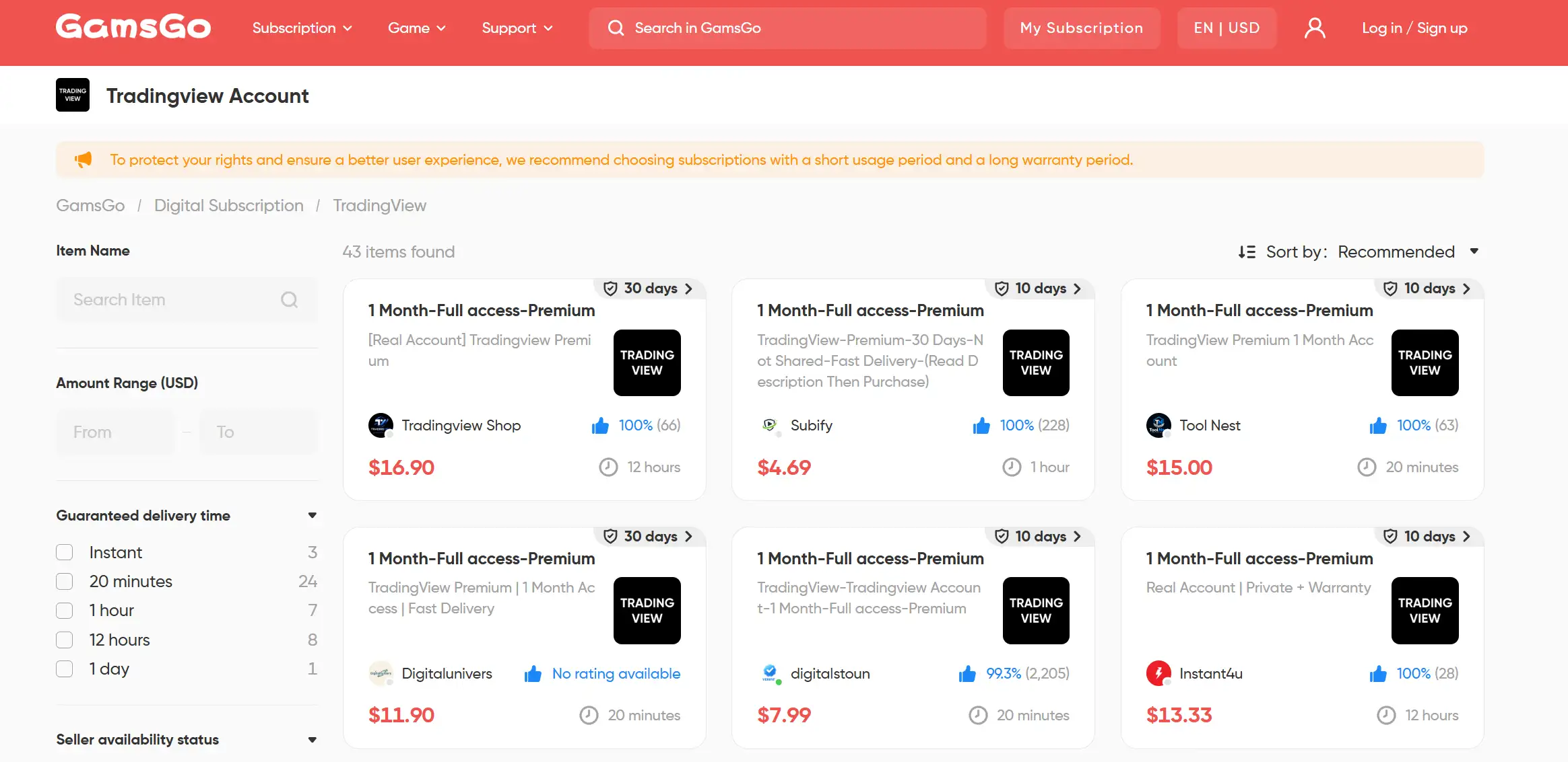 Image 4: TradingView account offers on GamsGo Marketplace