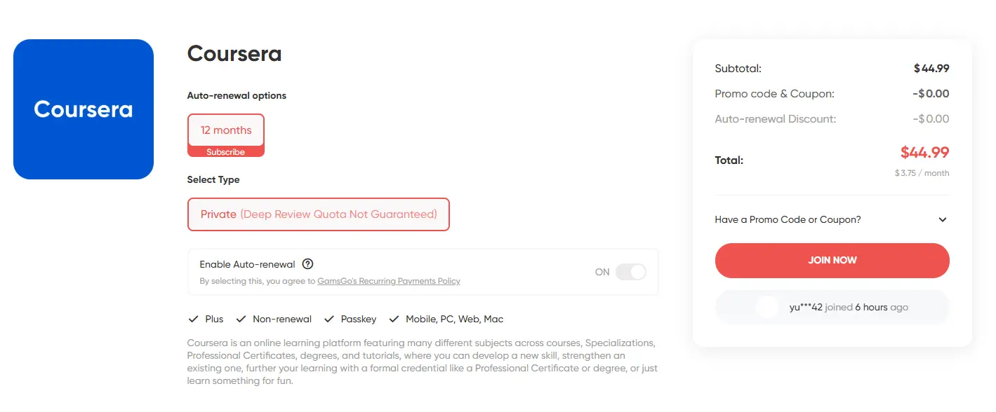 Image 3: Coursera Plus discount on GamsGo