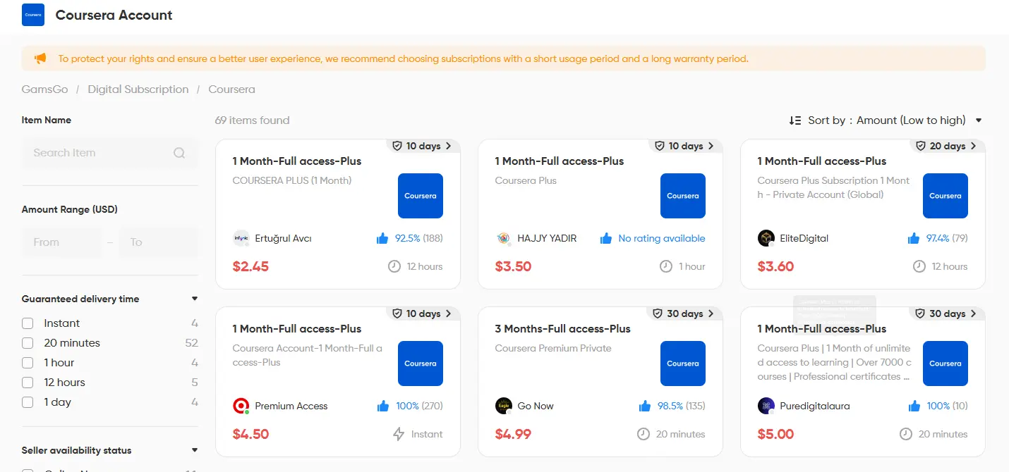 Image 4: cheap monthly Coursera Plus on GamsGo Marketplace