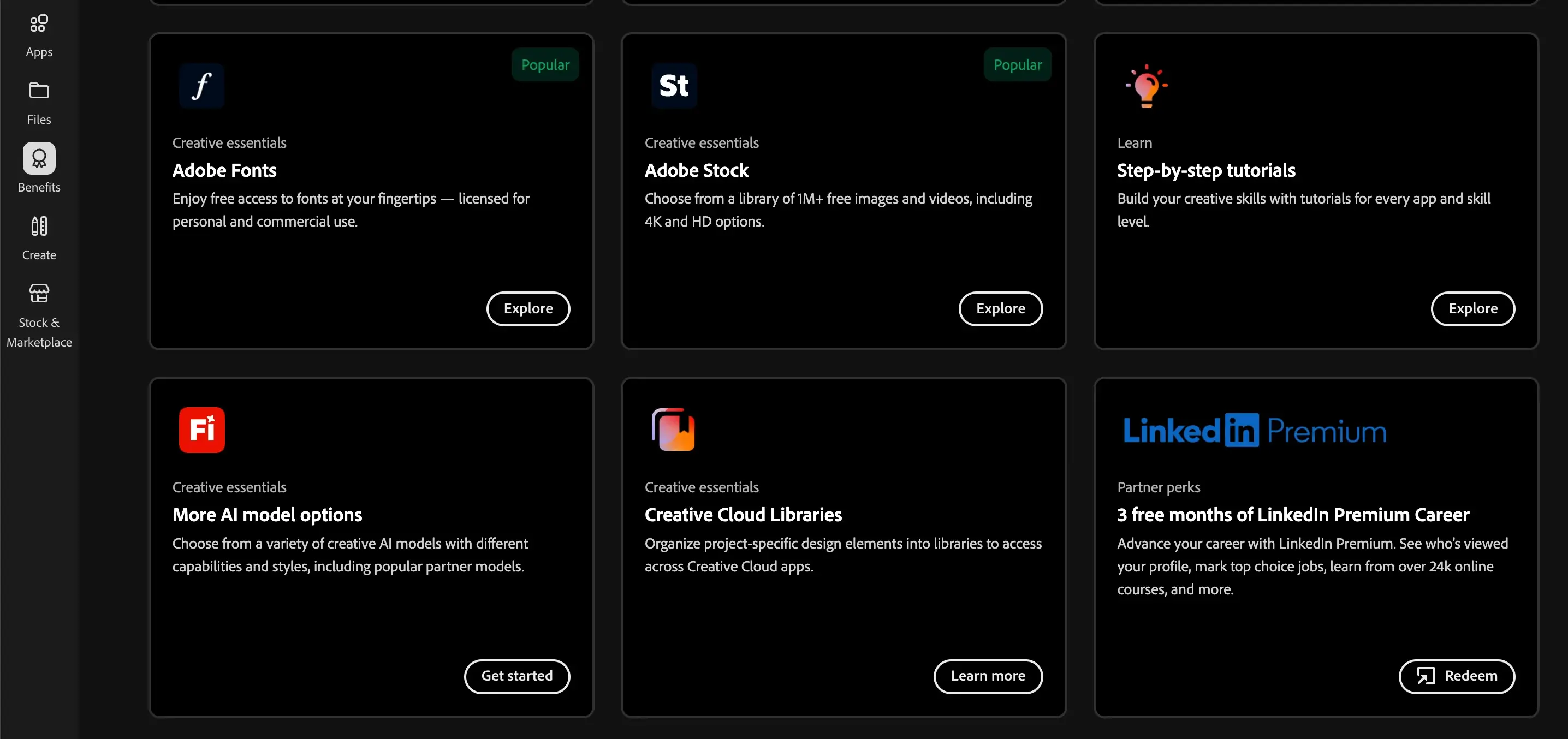 Şəkil 6: Adobe Creative Linked Premium Cloud-da ayların üstünlüklərini göstərir
