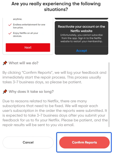 Resim 4: GamsGo'da Netflix Premium sorun raporunu onaylayın