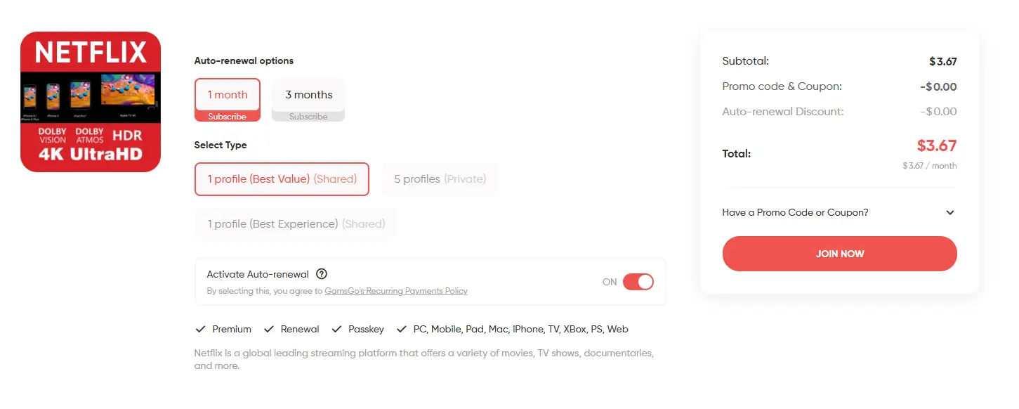 Image 6: Choose Netflix shared plan