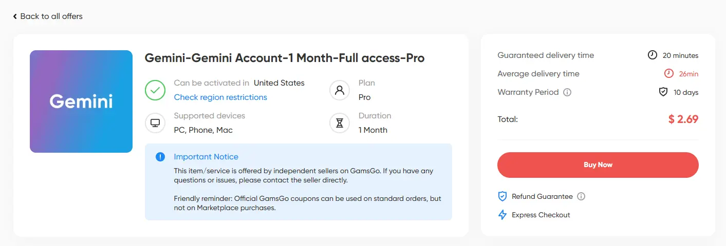 Image 9: Buy a Gemini subscription at a lower price on GamsGo