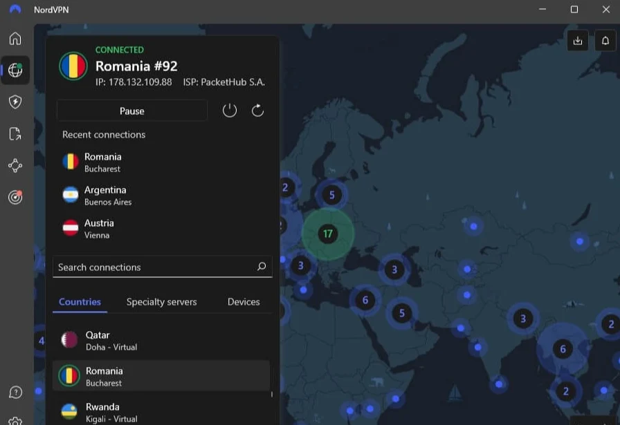 Изображение 1: VPN-подключение к румынскому серверу