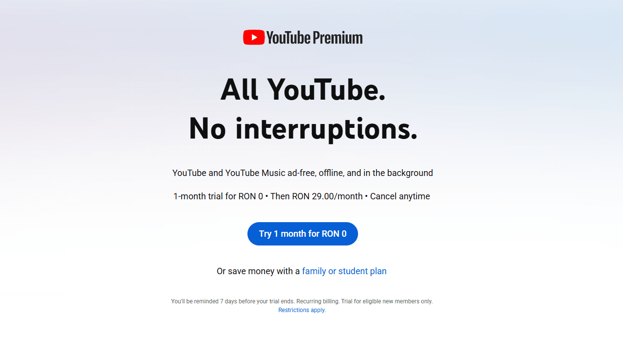 Изображение&nbsp;2. Проверка цены YouTube Premium на официальном сайте