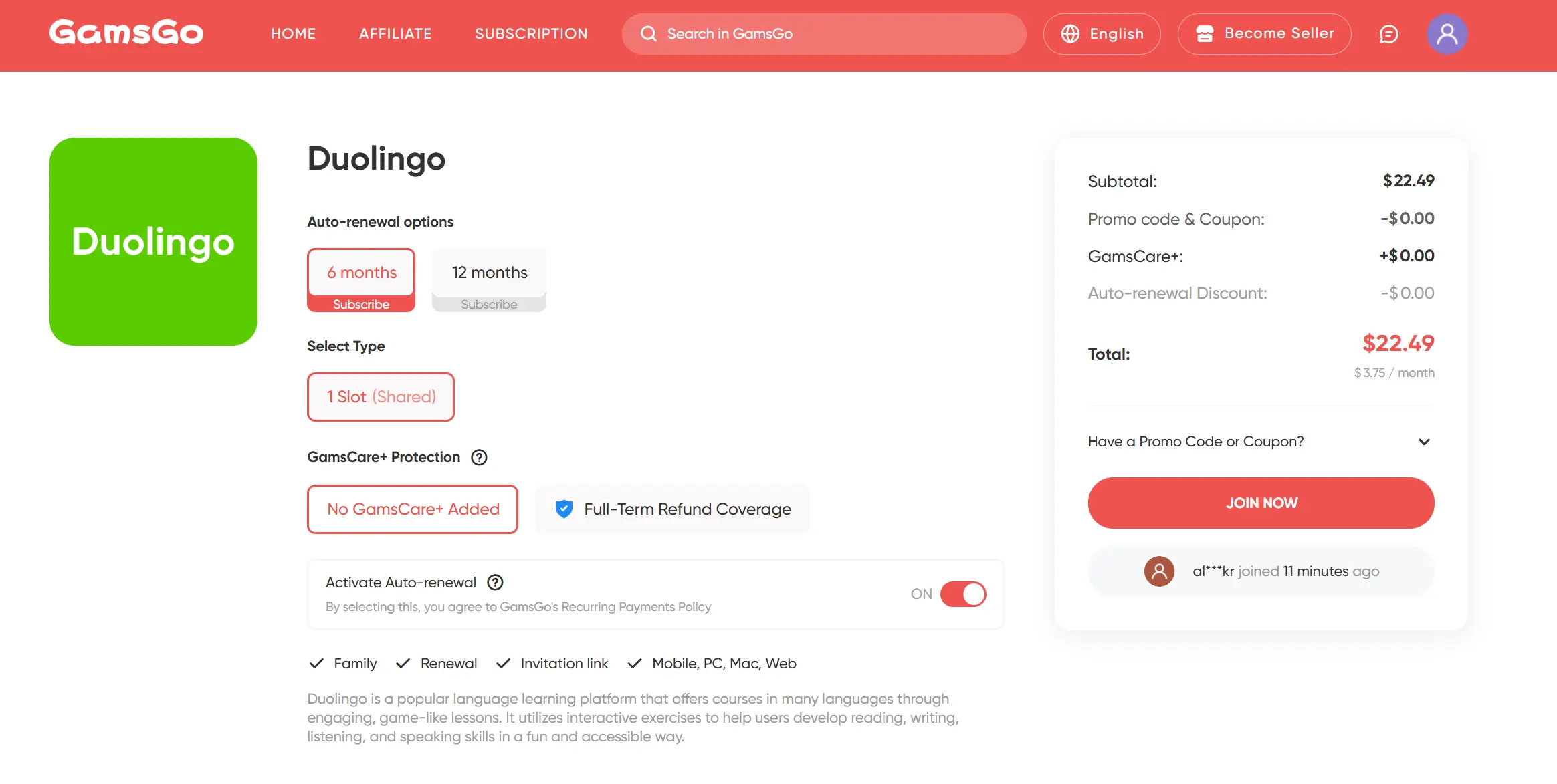 Изображение&nbsp;2. Получите Super Duolingo за меньшие деньги с помощью GamsGo