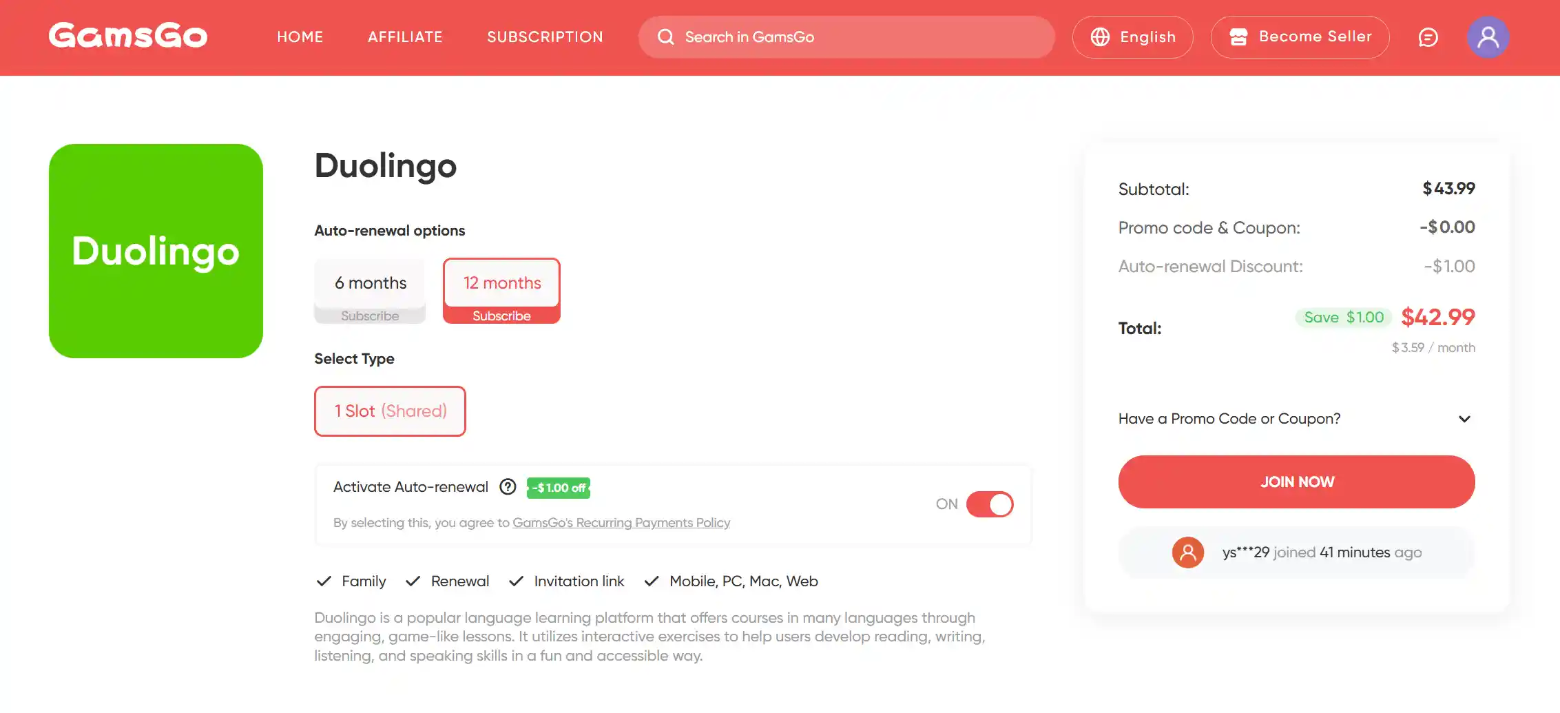 Resim 3: Duolingo Aile Planı