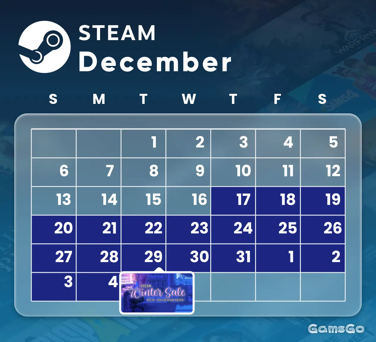 Image 28: December 2026 Steam sale calendar