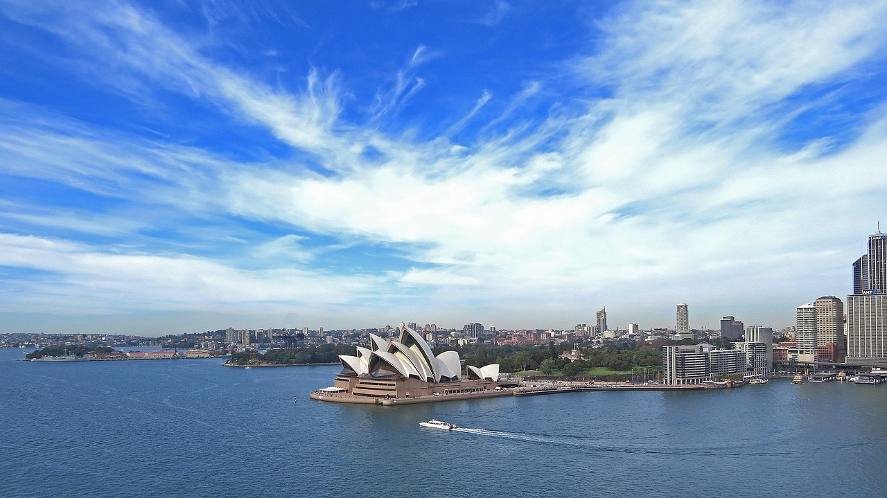 Australia: sydney, opera, city, australia, water, harbour, tourist, bridge, view, cbd, nature, clouds, sunshine, ferry, boat, circular, quay, commute, blue boat, blue bridge, blue sunshine