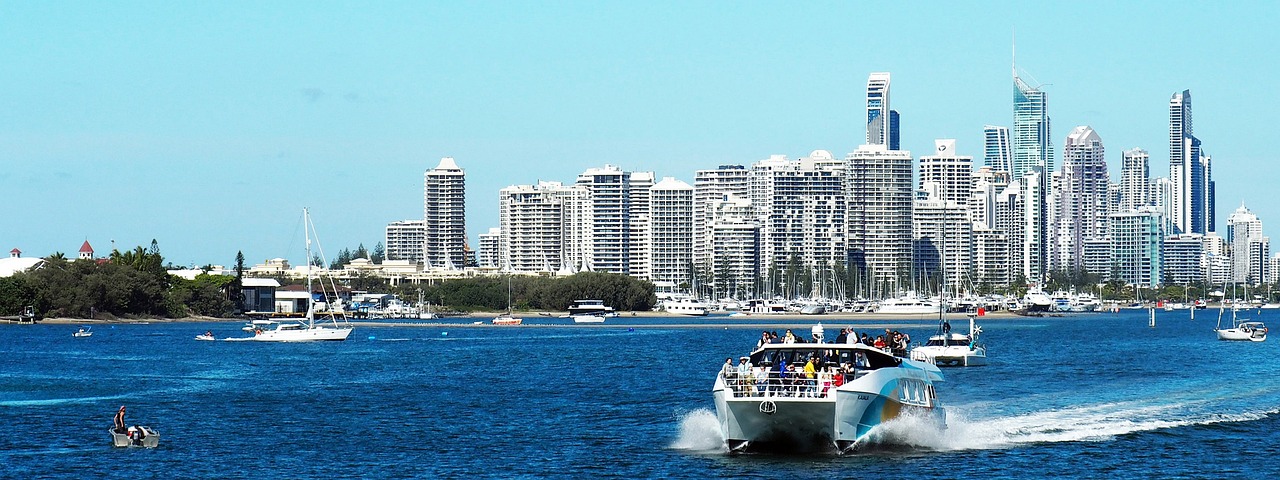 Australia: gold coast, australia, sea, cruise, ocean, nature, boats, high rise, queensland, building, architecture, water, blue, panorama, surf