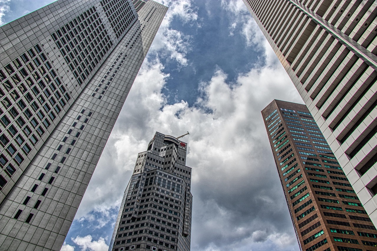 Singapore: skyscrapers, sky, architecture, the skyscraper, building, nature, modern, cities, skyline, window, facade, glass, tall, city, mirror, blue sky, singapore, cool, blue