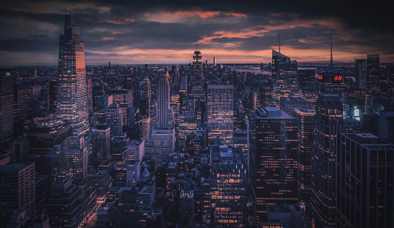 USA: skyscrapers, buildings, architecture, nyc, new york, usa, blue hour, city, modern city, illuminated city, urban, night