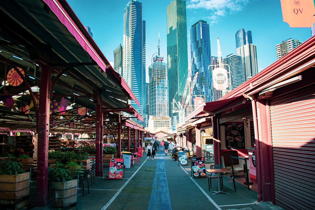 Australia: queen victoria market, melbourne, market, skyline, australia, city, victoria, cityscape, urban, architecture, travel, building, tourism, sky, traffic, nature, people