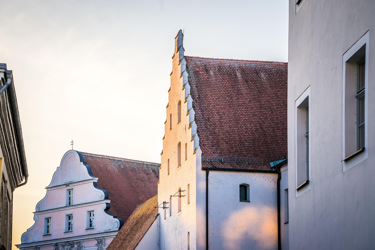 Germany: straubing, bavaria, city, houses, historic center, facade, old town, architecture, evening sun, nature, evening light, sunset