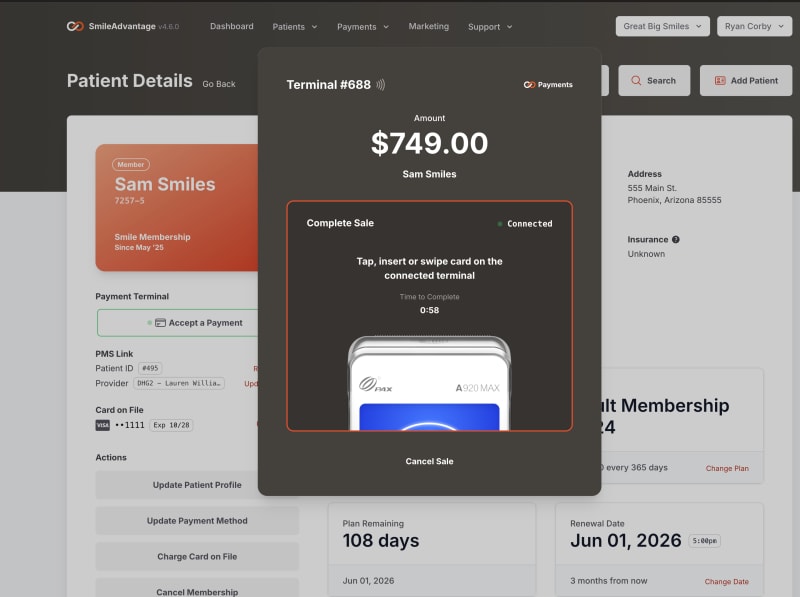 Card-present payments at the front desk