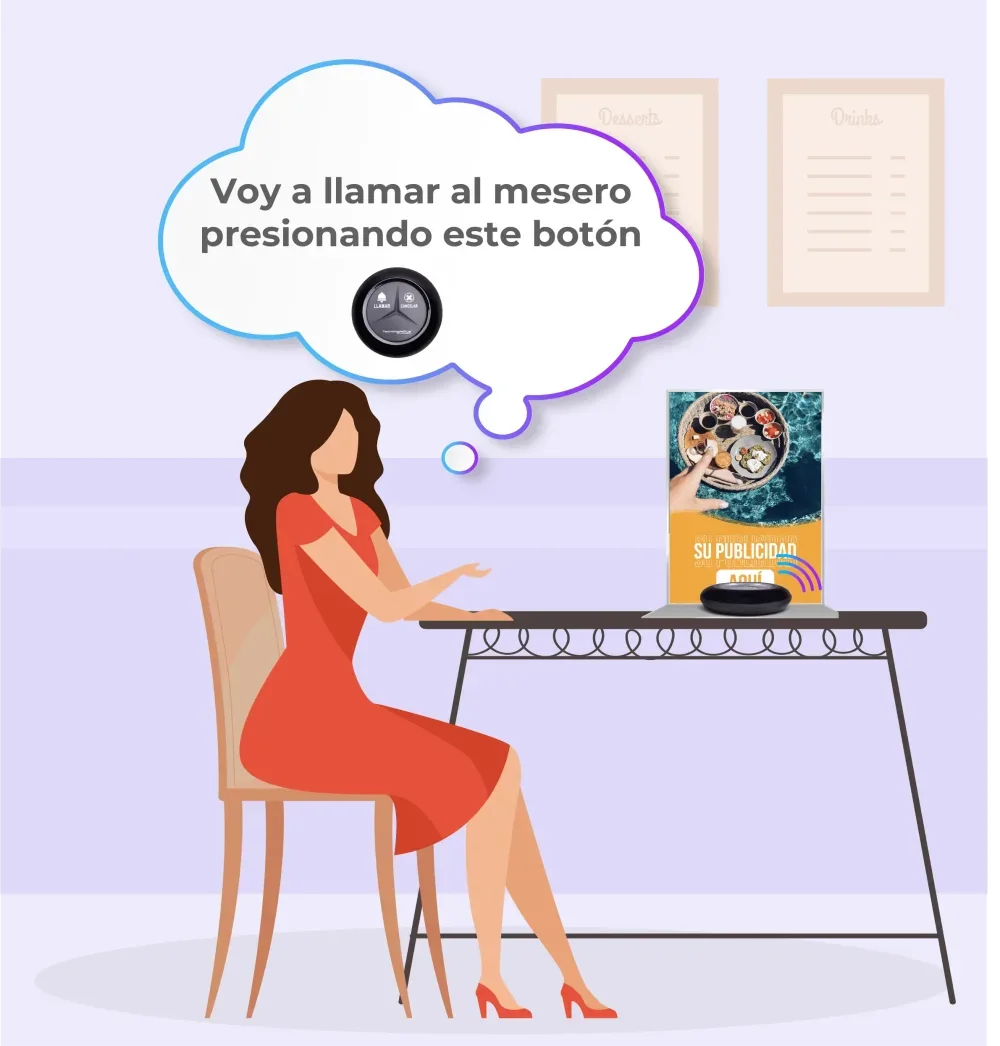 Cliente oprimiendo botón para llamar al mesero en mesa