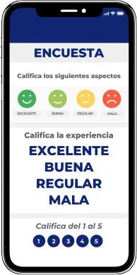 Ejemplo visual de la encuesta de servicio al cliente en un teléfono celular personalizada