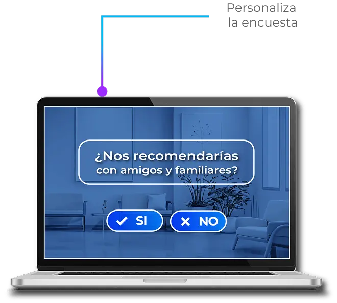 Computador portátil que muestra un aviso emergente de la aplicación de encuestas de satisfacción