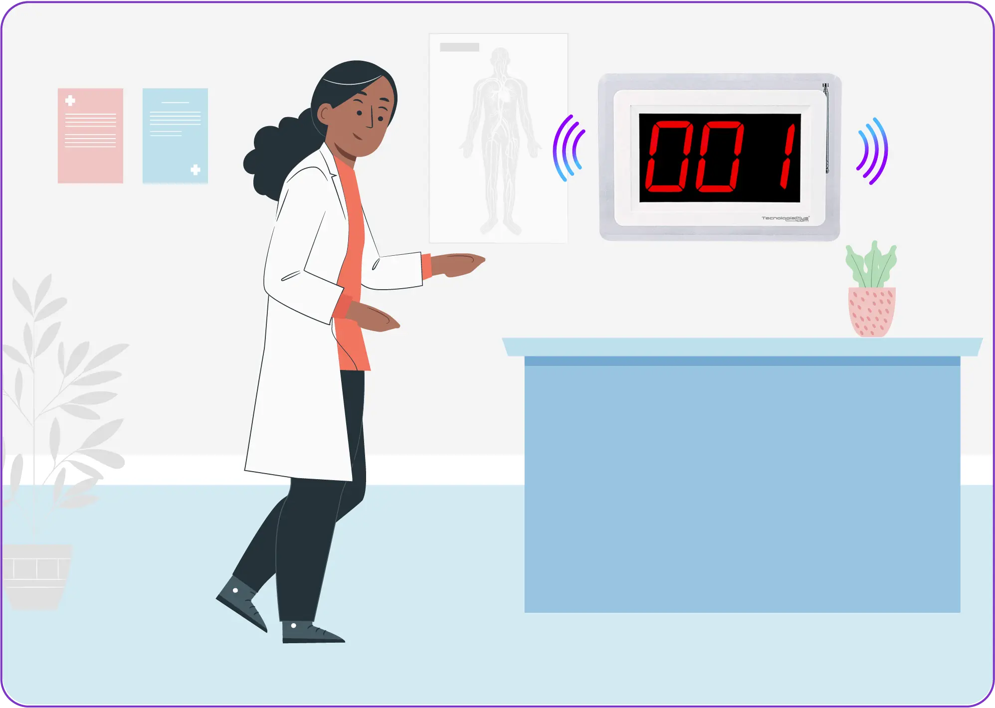 Personal de salud recibiendo el llamado por medio del reloj receptor
