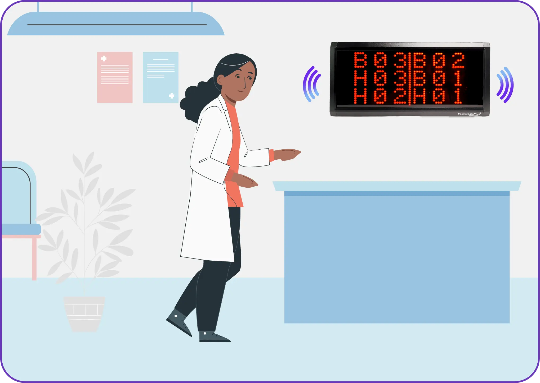 El personal de salud visualiza el llamado del paciente por medio de la pantalla T6