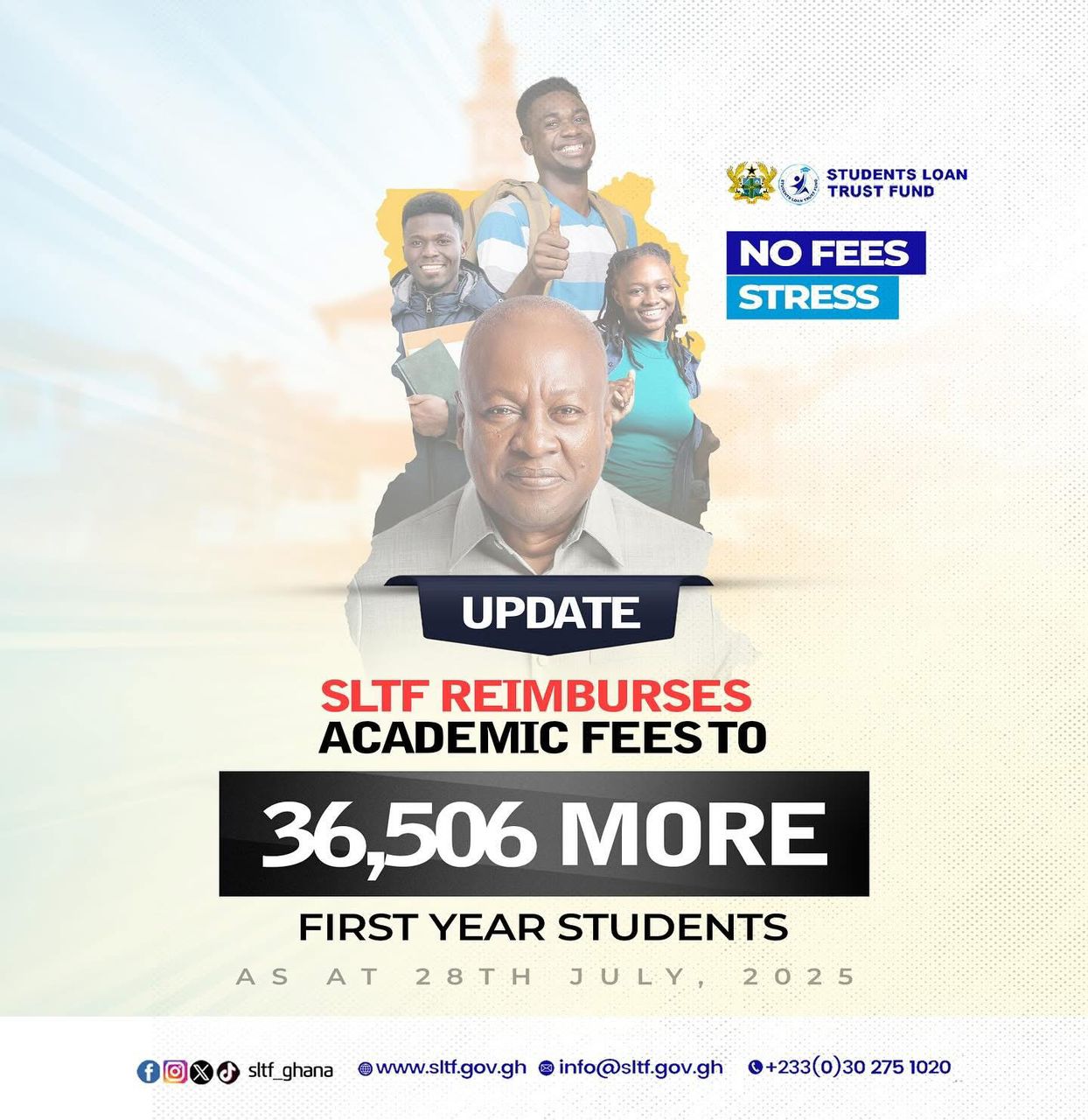 36,506 More Students Reimbursed Under Mahama’s “No Fees Stress” Policy