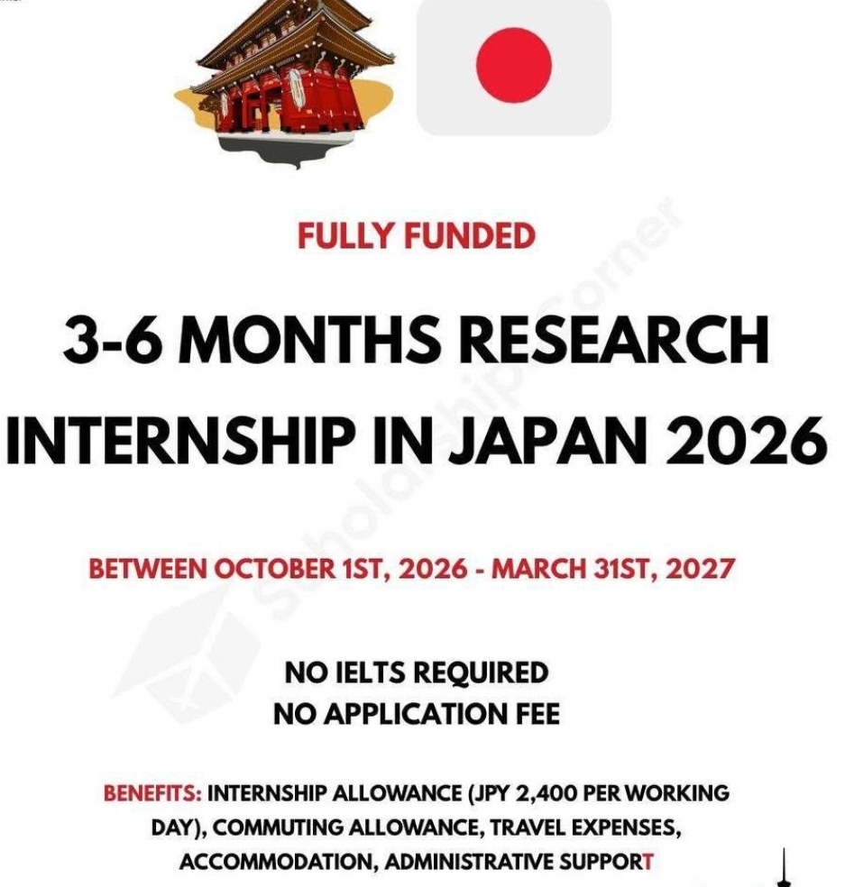 3-6 months Fully Funded Research Internship  Program in Japan