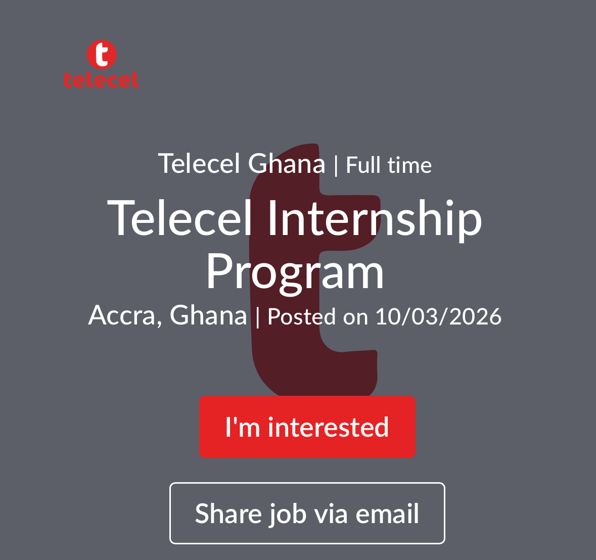 Telecel Internship Program Accra, Ghana