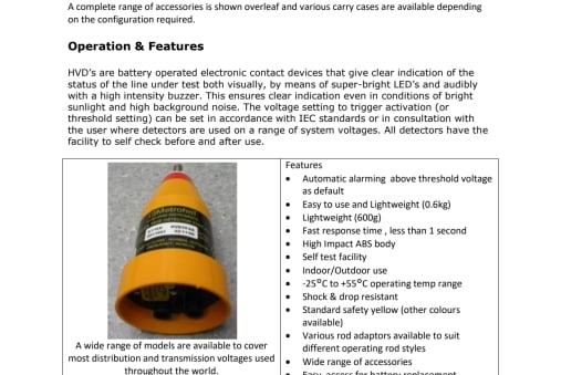 D14/2A 33-132kV HV Detector Kit Specification Sheet