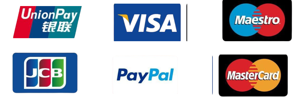 Métodos de pago aceptados: UnionPay, Visa, Maestro, JCB, PayPal, MasterCard