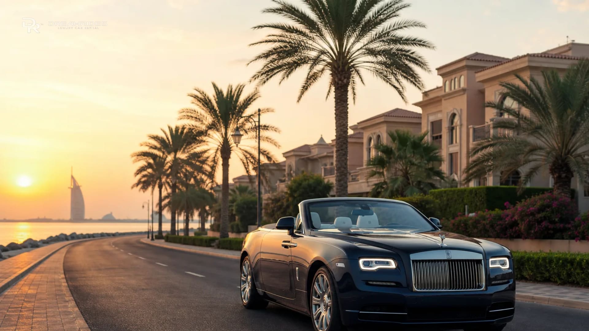 Rolls-Royce Dawn on Jumeirah Beach Road coastal villa district