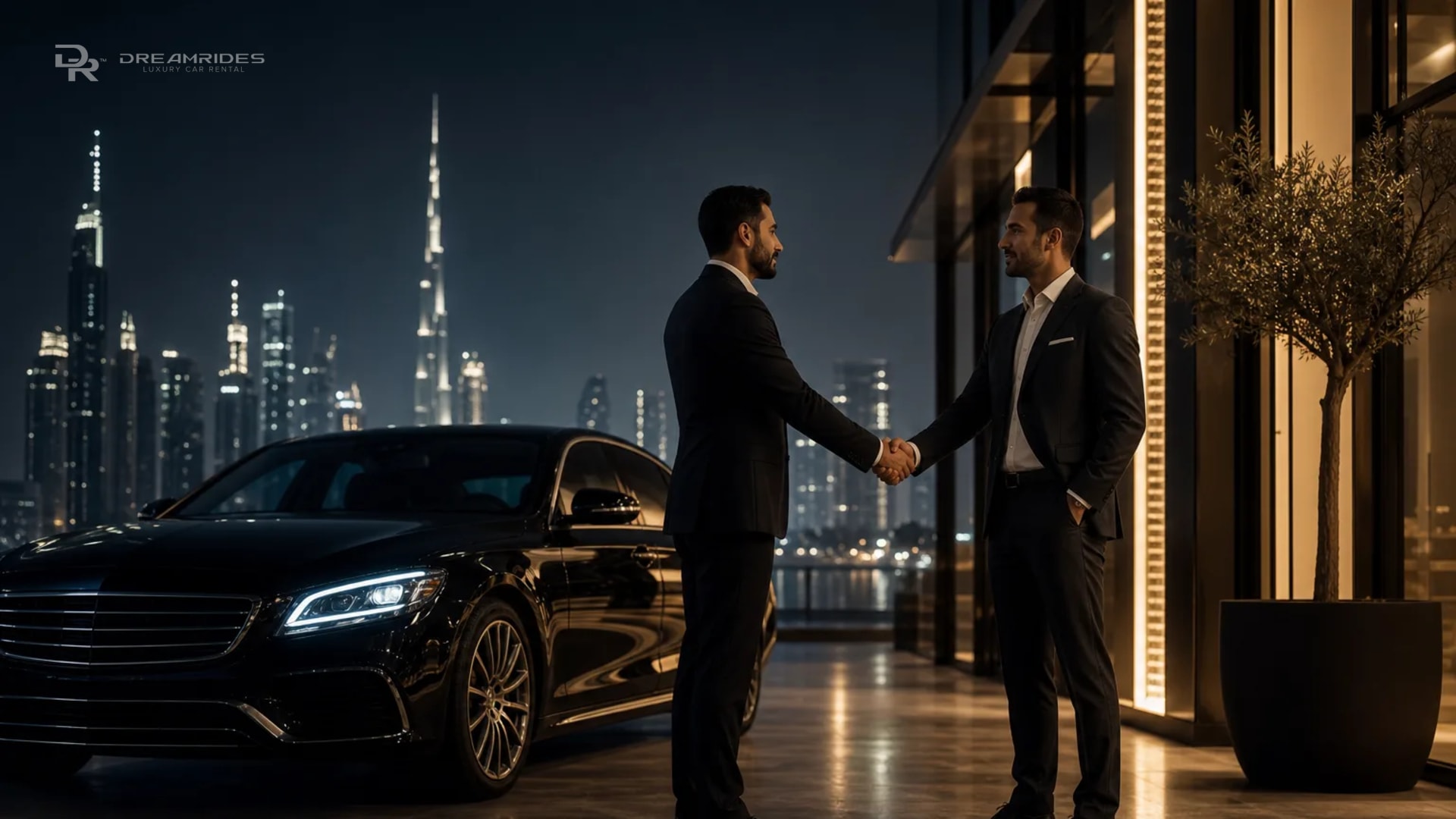 B2B and broker luxury car rental partnership in a luxury Dubai business setting