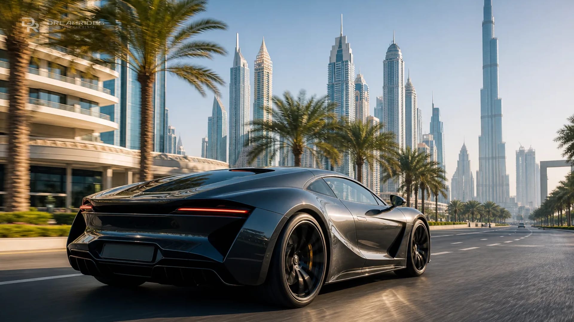 Daily luxury sports car on a modern Dubai street